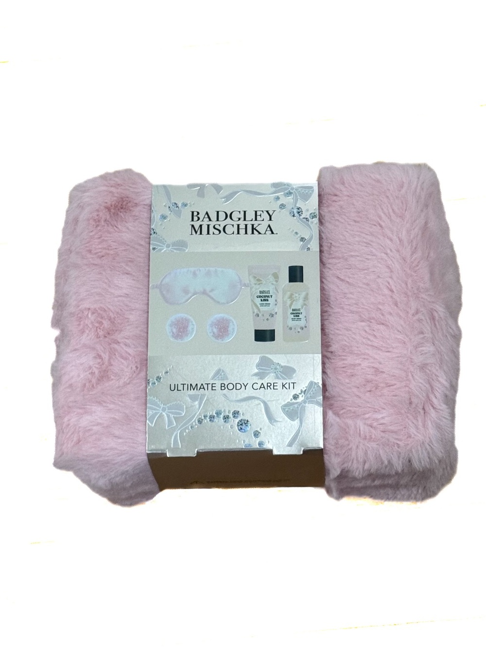 Badgley Mischka Ultimate Body Care Kit with Pink Faux Fur Case Coconut Set of 5